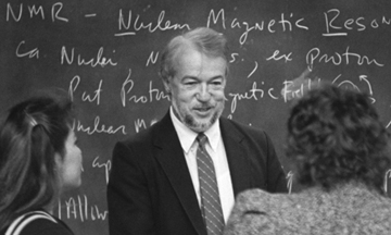 Augustine Silveira, distinguished teaching professor emeritus of chemistry at SUNY Oswego, in the 1970s began a 20-plus-year research collaboration with one of the winners of the 2010 Nobel Prize in Chemistry, Dr. Ei-ichi Negishi. He is pictured with students during the era of the collaboration.