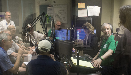 Pictured: WOCR/WNYO alumni in the Marano Campus Center studio during Reunion Weekend 2019
