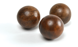 Three wooden spheres
