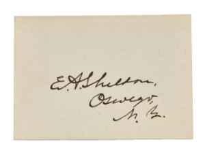 Calling card reading "E.A. Sheldon Oswego, N.Y.