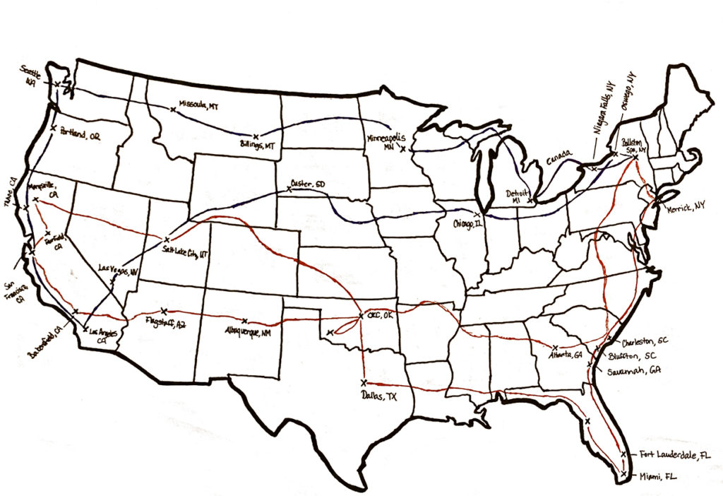 Christianna Miller's road trips map