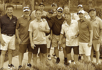  Pictured are (front row from left): Paul Molano ’80, Paul Ehms ’81 and Peter Borzilleri ’78; (second row from left) Jim Murphy ’79, Don Fleming ’80, Ken Walker ’80 and Mike Krizman ’80; (third row from left) Dan Head ’81, Chuck Arena, Tim Roche ’77, Tim Head ’78 and Kevin Murray ’81. 
