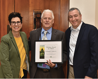 Dr. Randall Pellow ’65 (center) with Vice President Canale ’81 and OAA President Grome ’89 (right)