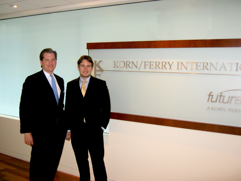 Fabian Loeprick ’10, right, interned during the summer at Korn/Ferry International’s Washington, D.C., offices in a placement arranged by Nels Olson ’89, left, managing director of the Eastern Region and a member of the board and CEO and corporate affairs practices at KFI.